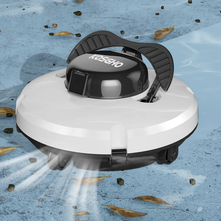 KOSGHO Cordless Robotic Pool Vacuum Cleaner w Motors Self-Parking Feature for Flat Ground Pools - Efficient Pool Cleaning Tool