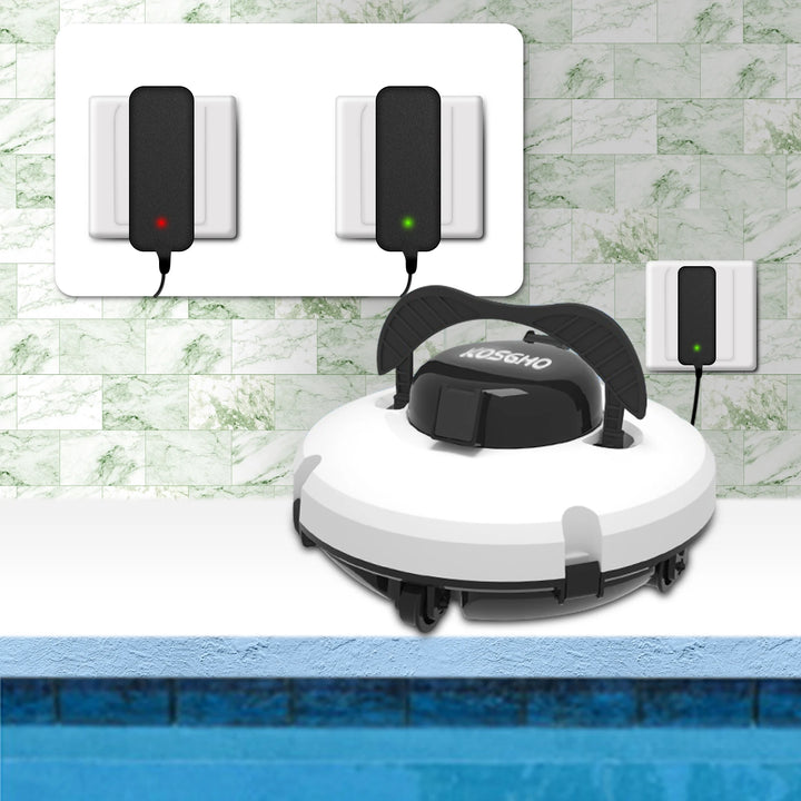 KOSGHO Cordless Robotic Pool Vacuum Cleaner w Motors Self-Parking Feature for Flat Ground Pools - Efficient Pool Cleaning Tool