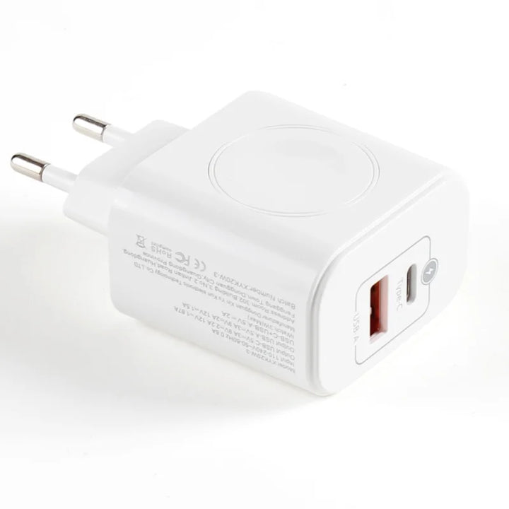 3-in-1 wireless charger compatible with Apple Watch and iPhone, PD20W charger with 2 ports USB-C and USB-A fast charger compatib