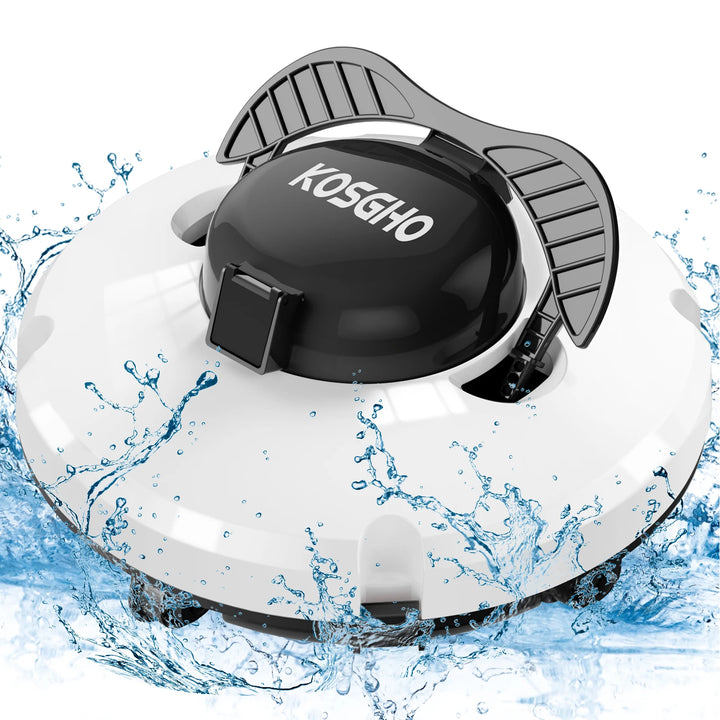 KOSGHO Cordless Robotic Pool Vacuum Cleaner w Motors Self-Parking Feature for Flat Ground Pools - Efficient Pool Cleaning Tool